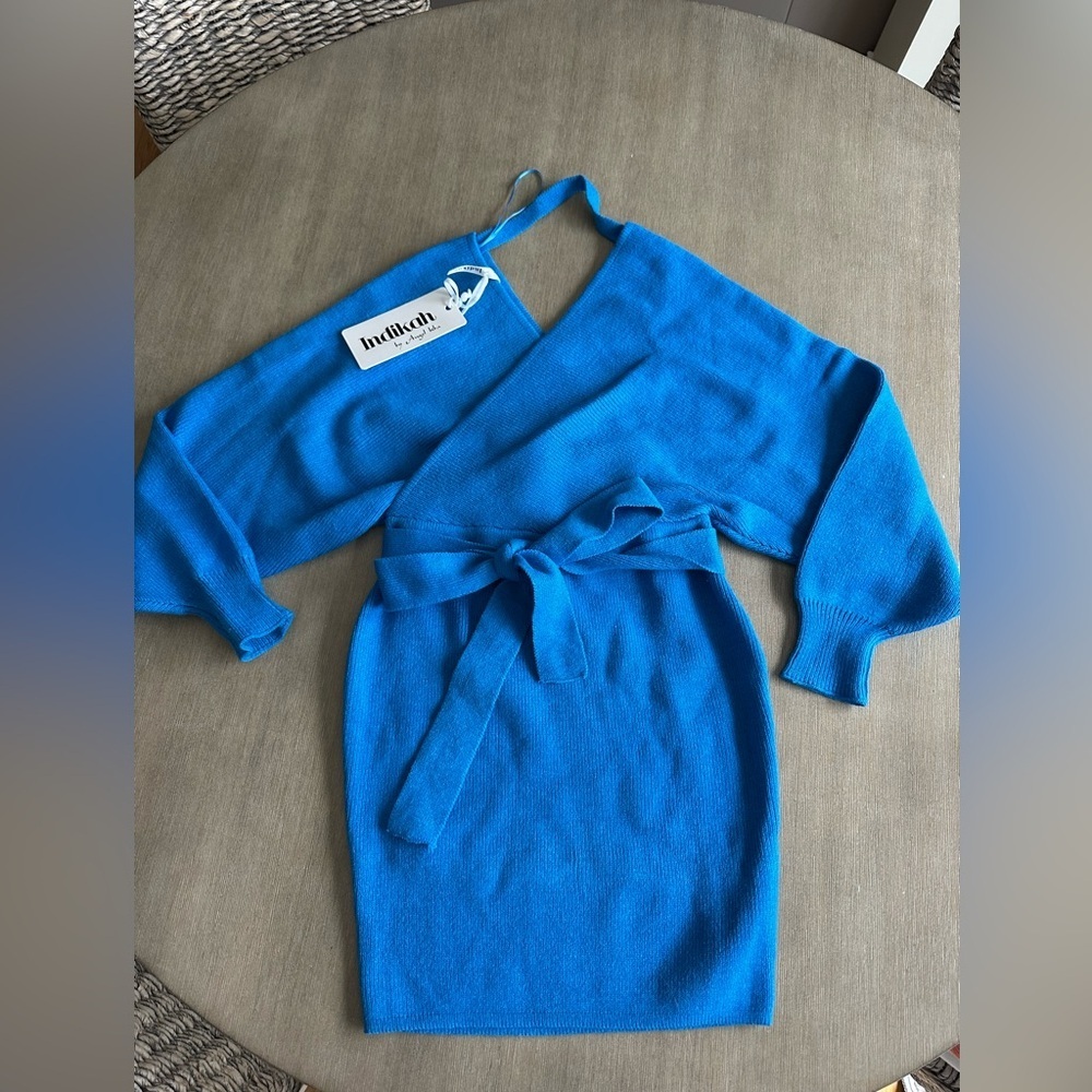 Indikah Bright Blue Knit Wrap Dress 10